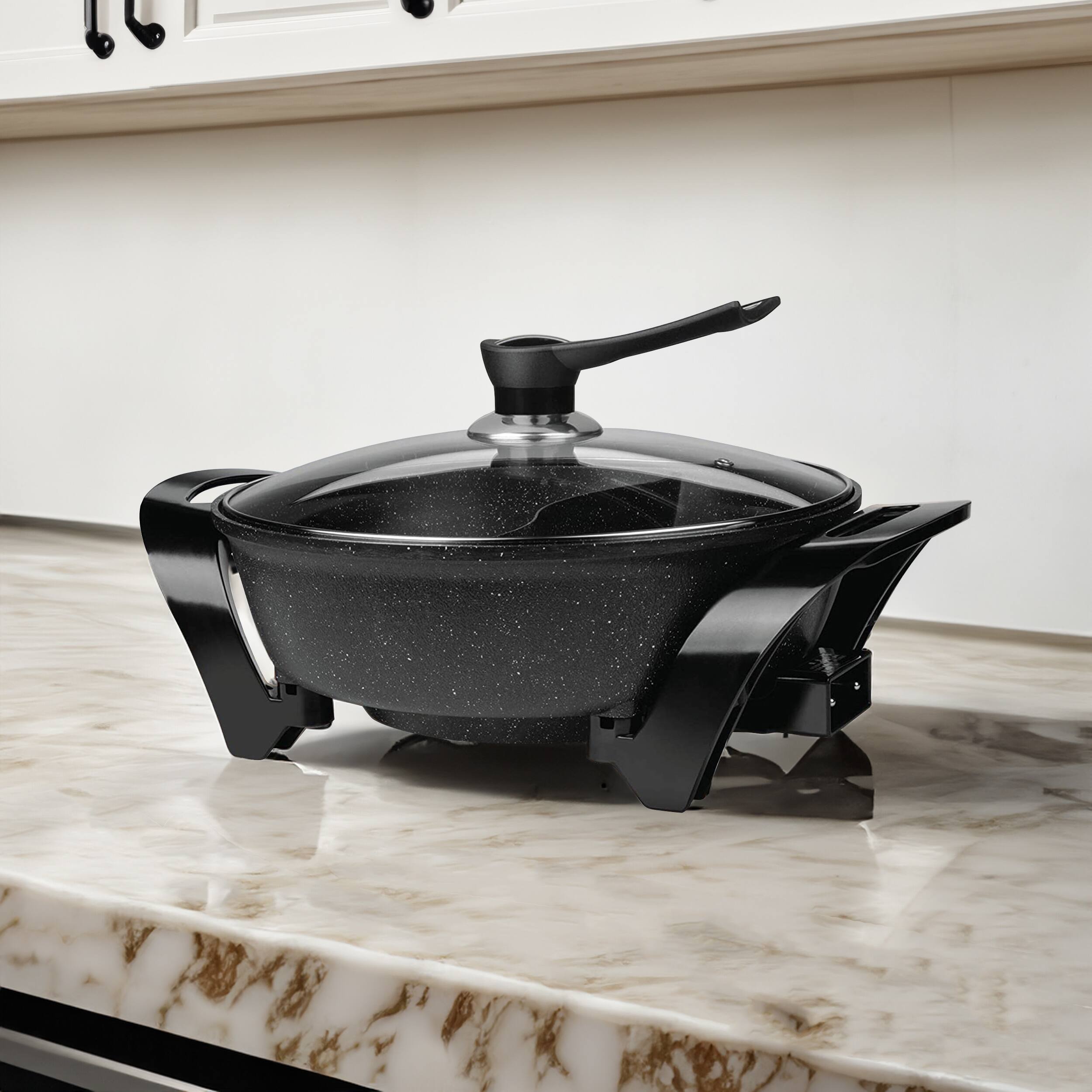 Alt View 6. Brentwood - Brentwood Electric Non-Stick 6Qt Shabu Shabu Pot with Divider in Black - Black.