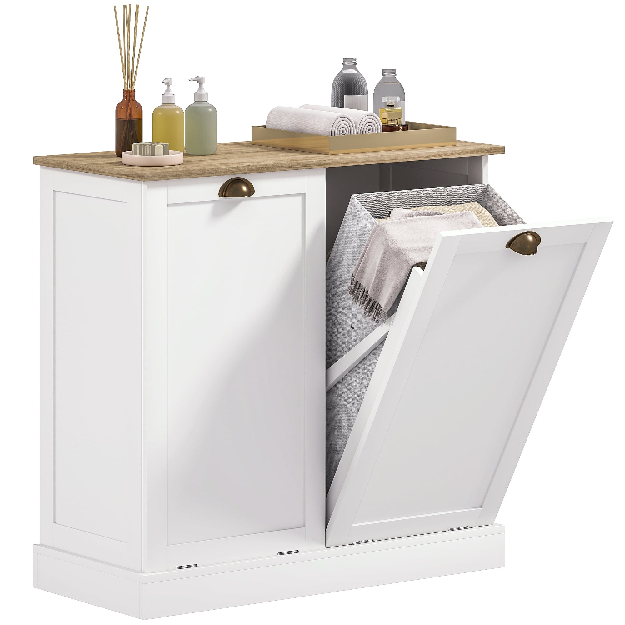 Homcom - Double Tilt-Out Laundry Hamper Cabinet with 2 Removable Basket, Modern Bathroom Storage Cabinet with Shaker Doors - White