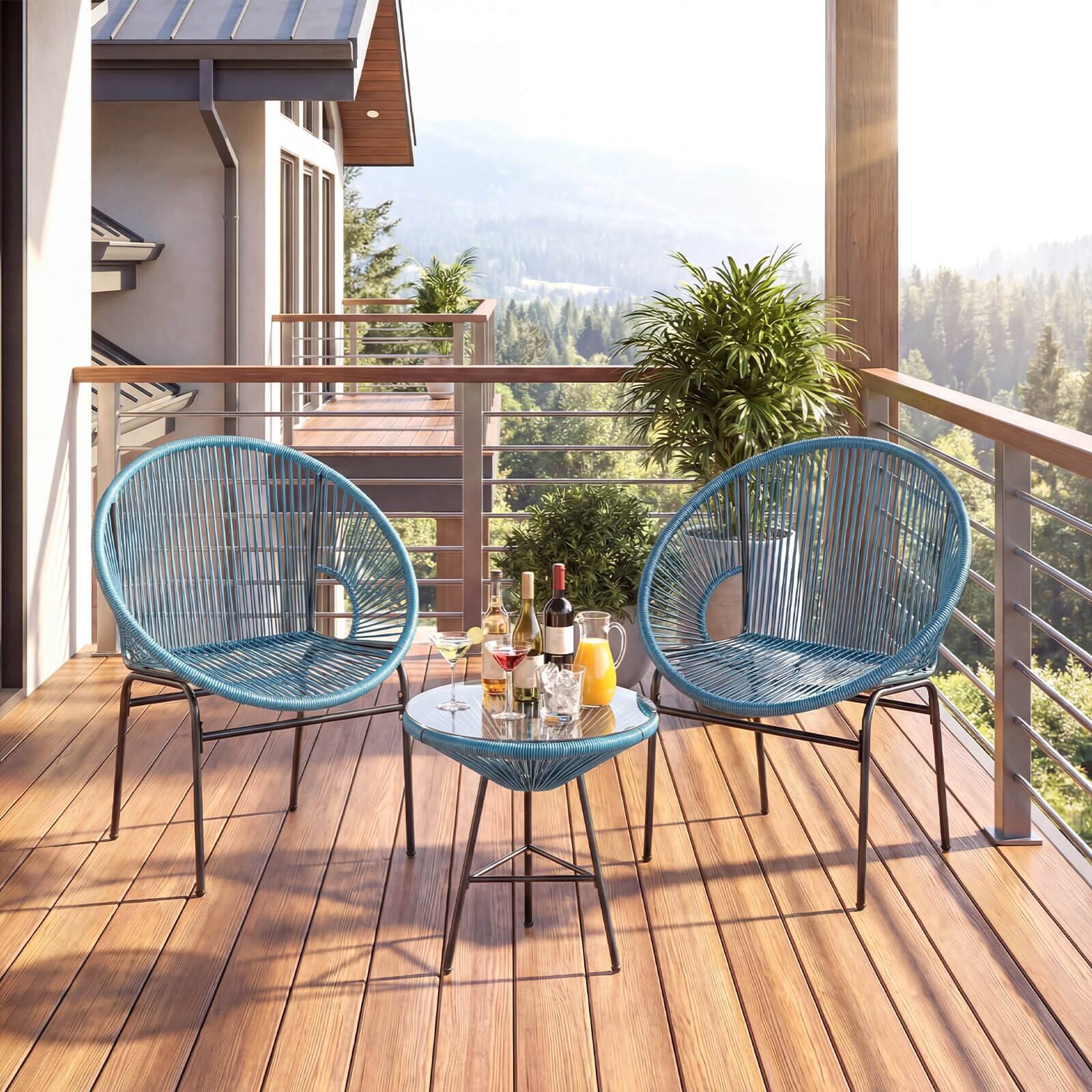 Alt View 3. Costway - Costway 3PCS Patio Acapulco Furniture Bistro Set Plastic Rope Glass Table - Turquoise.