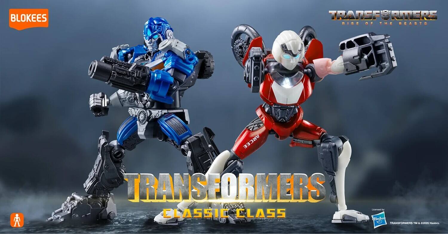 BLOKEES TRANSFORMERS RISE OF THE BEASTS ARCEE & OPTIMUS Licensed by CLASSIC CLASS TRANSFORMERS TM & 2025 Hasbro