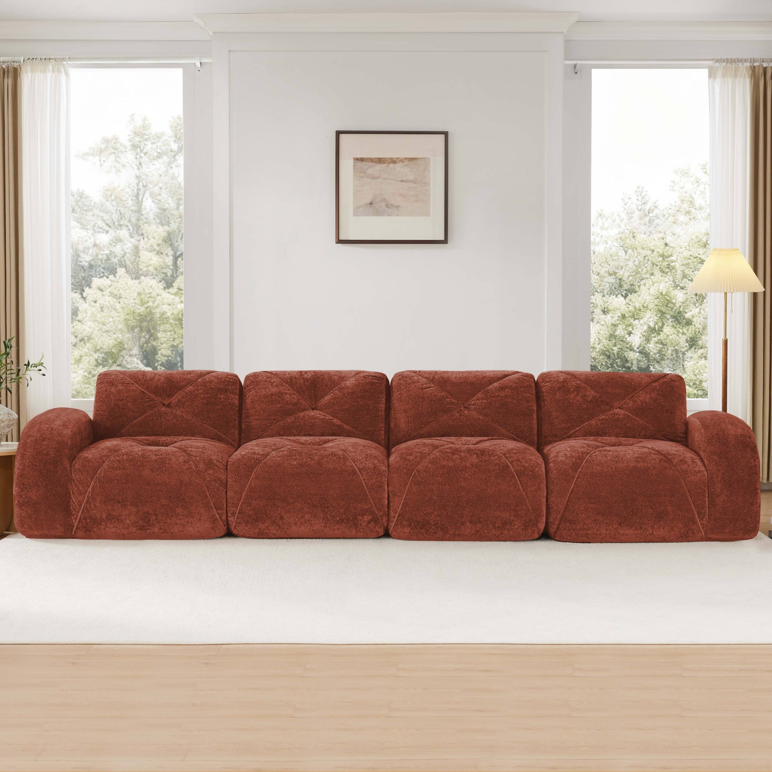 Alt View 1. Boyel Living - 140in Velvet Tufted Sofa 32D High Density Sponge Ergonomic Anti Slip No Assembly Living Room Theater Red - Red.