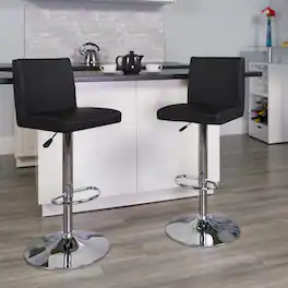 Emma + Oliver - Panel Back Adjustable Height Barstool with Chrome Base - Black