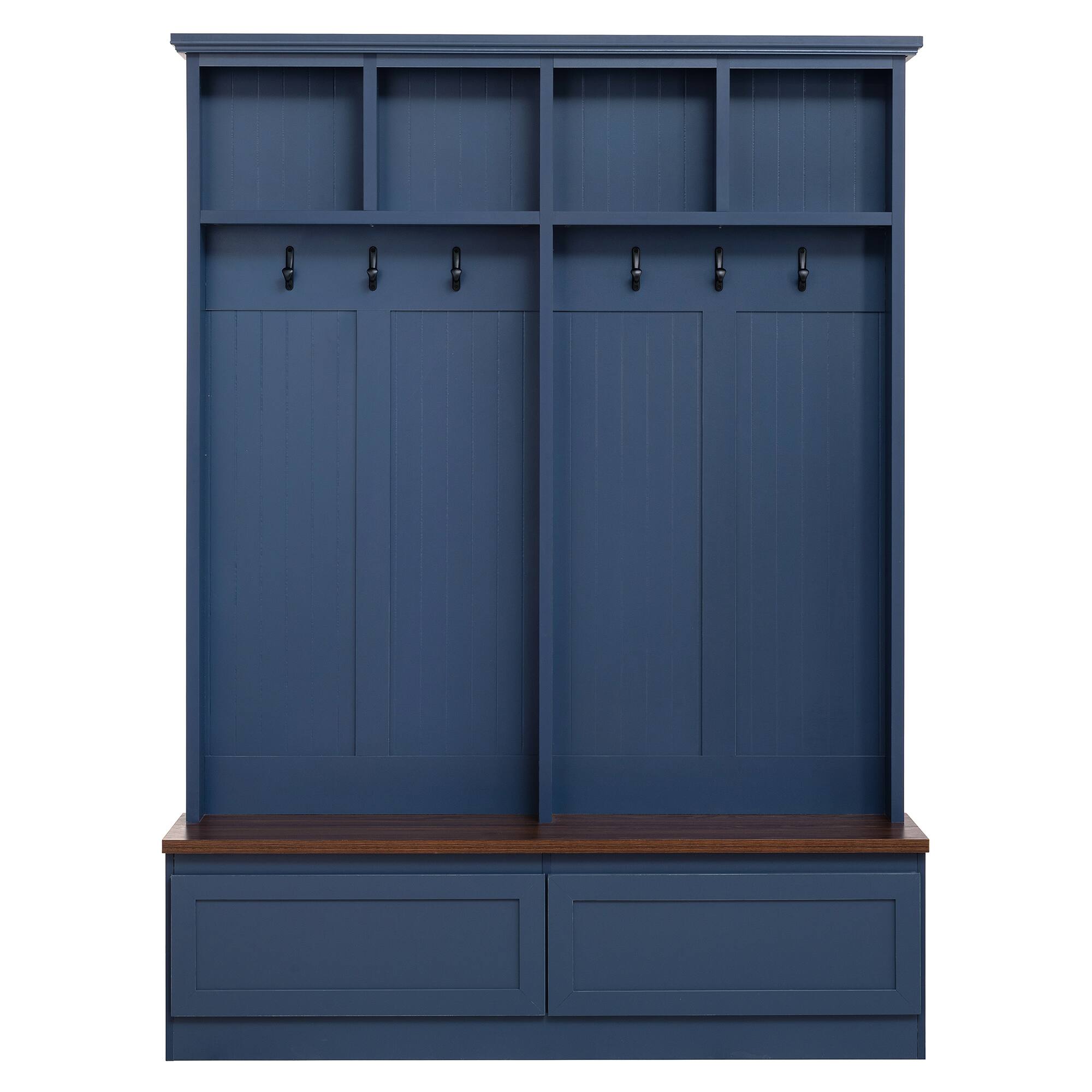Left. Whisen - 4-in-1 Hall Tree,Entryway Storage Organizer with Bench,2 Large Drawer,Coat Rack and Shoe Storage - Blue.