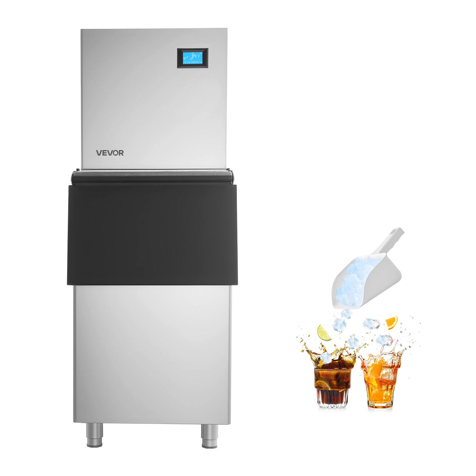 Alt View 5. VEVOR - Commercial Ice Maker Machine, 360LBS/24H Ice-Making Machine with 250LBS Large Storage Bin, Auto Self-Cleaning Ice Maker - Stainless steel color.