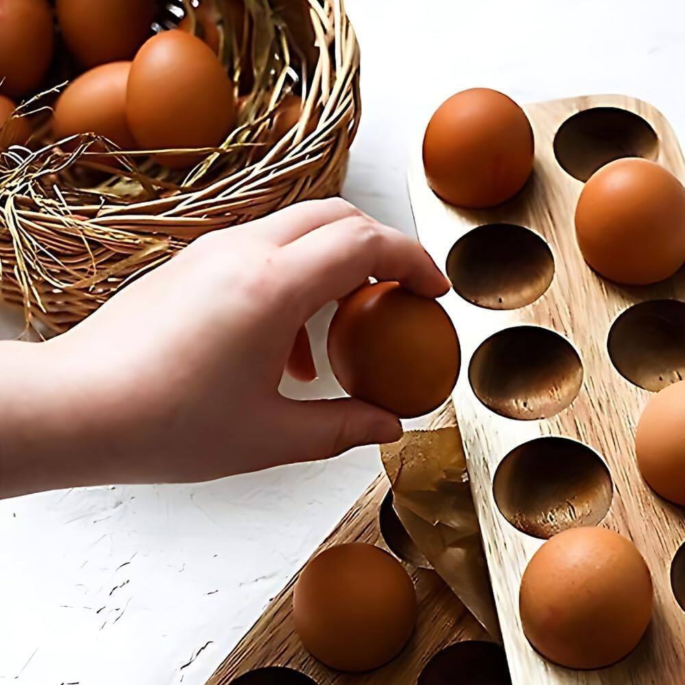 Left. Amber Sporting Goods - Scottish Farms Wooden Egg Tray – 12 Egg Holder Rack for Storage, Serving & Deviled Eggs - Brown.