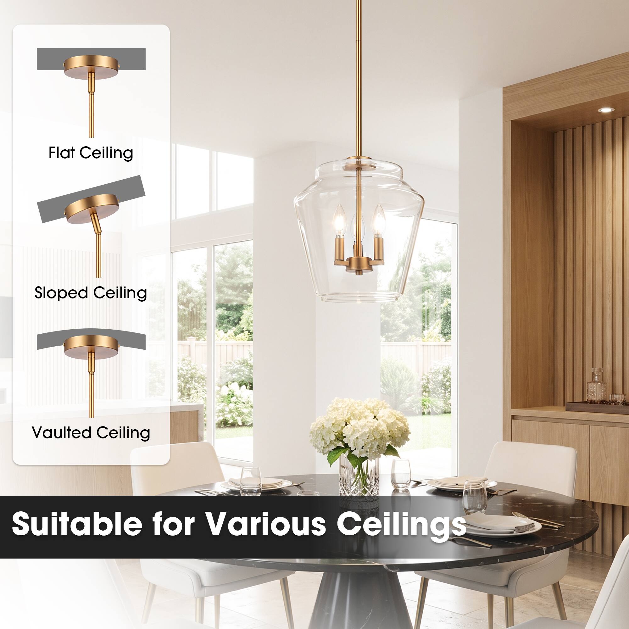 Flat Ceiling  
Sloped Ceiling  
Vaulted Ceiling  
Suitable for Various Ceilings