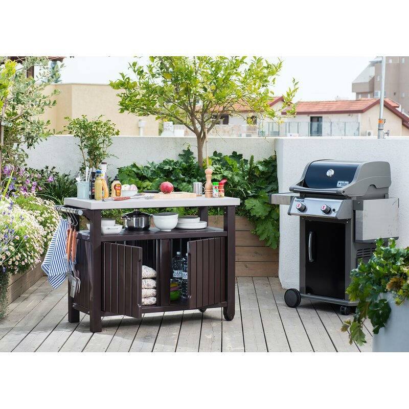 Angle. Hivvago - Outdoor Grill Party Caster Bar Serving Cart with Storage Dark Brown - Dark Brown.