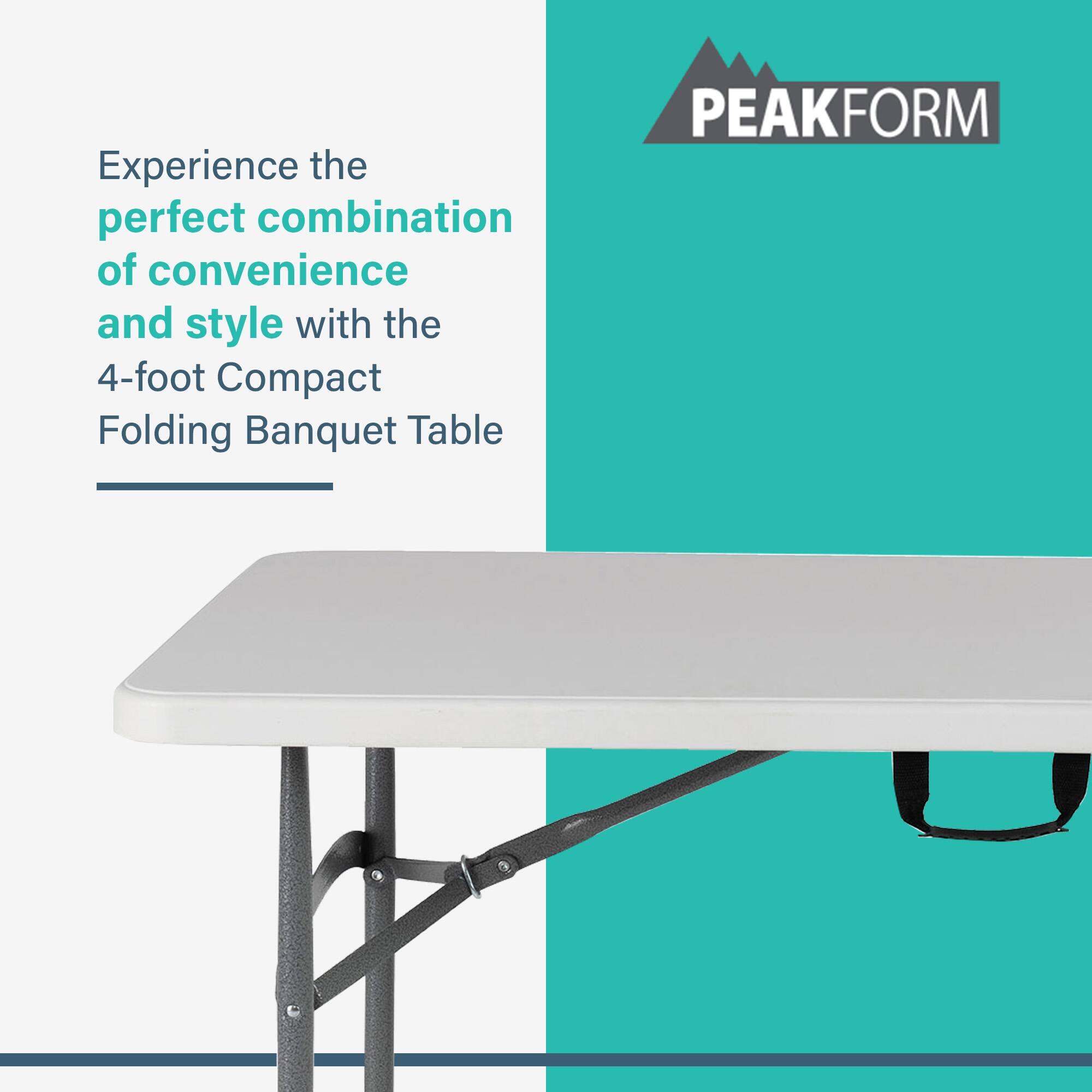 Experience the perfect combination of convenience and style with the 4-foot Compact Folding Banquet Table

PEAKFORM
