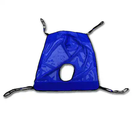 Front. Invacare - Reliant Full Body Sling with Commode Opening for Patient Lifts, Mesh Fabric, XX-Large Size (R141) - Blue.