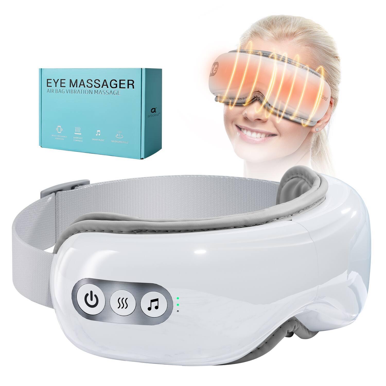Arboleaf - Eye Massager Heated Mask - Wireless Heat Compression, Music, 5 Modes - White price history on PriceWatchPro