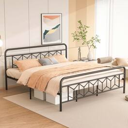 Costway - King Size Bed Frame Mattress Foundation with Headboard 12.5" Under-bed Storage - Black