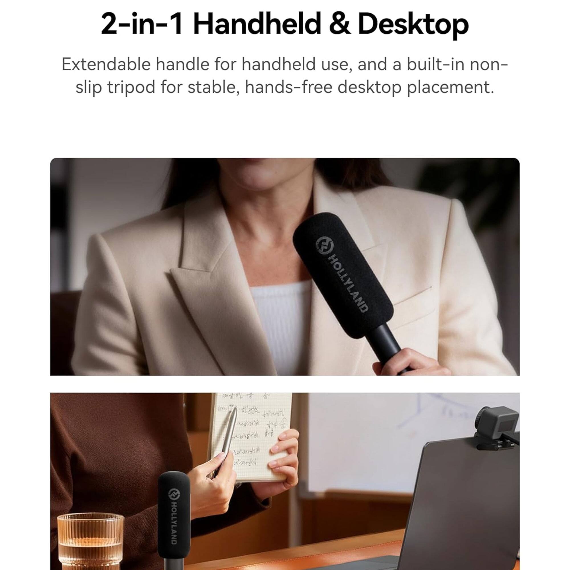 2-in-1 Handheld & Desktop

Extendable handle for handheld use, and a built-in non-slip tripod for stable, hands-free desktop placement.