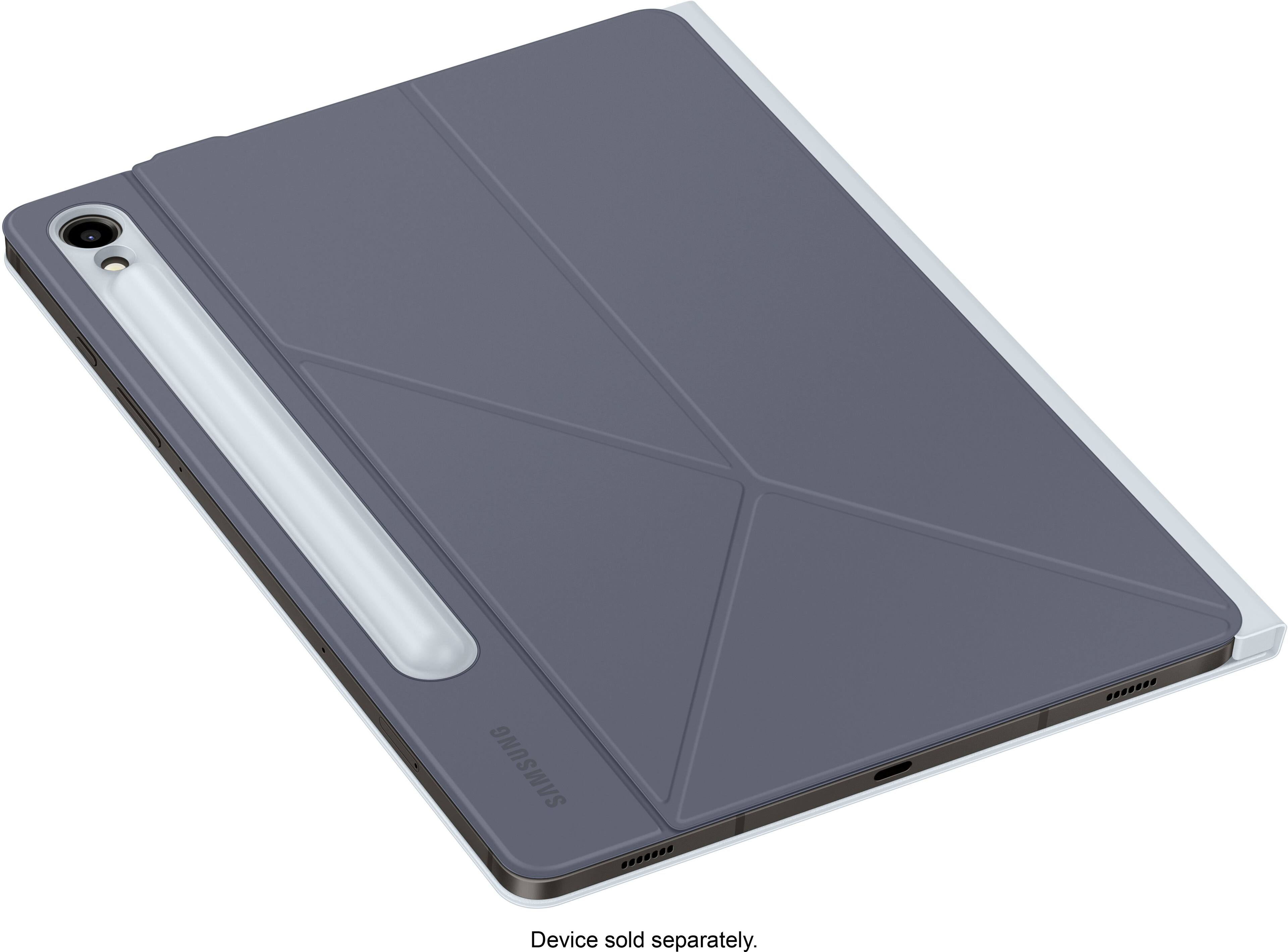 The image shows a Samsung device with a detachable keyboard. The device is sold separately, as indicated by the text "Device sold separately."