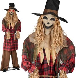 Winado - 8.2FT Halloween Scary Standing Scarecrow with Sound, Shakes, Lighted Eyes Prop for Indoor Outdoor Garden Yard Decoration - Red & White