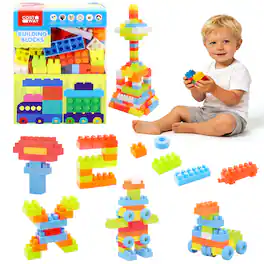 Gymax - 150 Pcs Toddler Building Blocks Toy Stacking Block Set for 3+ Boys & Girls - Multicolor