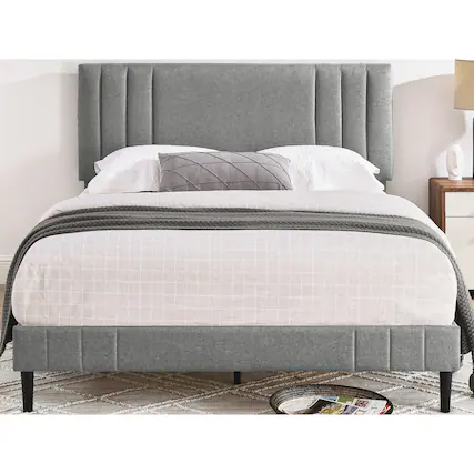 Front. Decoro - DeCoro Chicago Modern Tufted Upholstered Platform Full Size Bed Frame, Full,Grey - Grey.