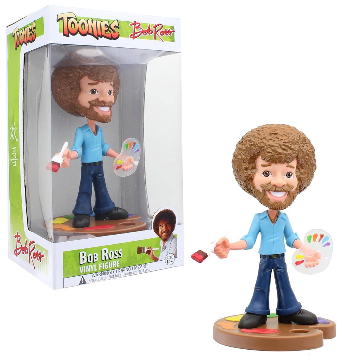 TOONIES Bob Ross VINYL FIGURE  
CHOKING HAZARD 3+  
WARNING! Small parts. Not for children under 3 years.  
AGE 14+