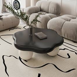 Loheer - 35 Inch Cloud Shaped Coffee Table Modern Minimalist Petal Living Room Table Black Top White Spherical Legs - Black White