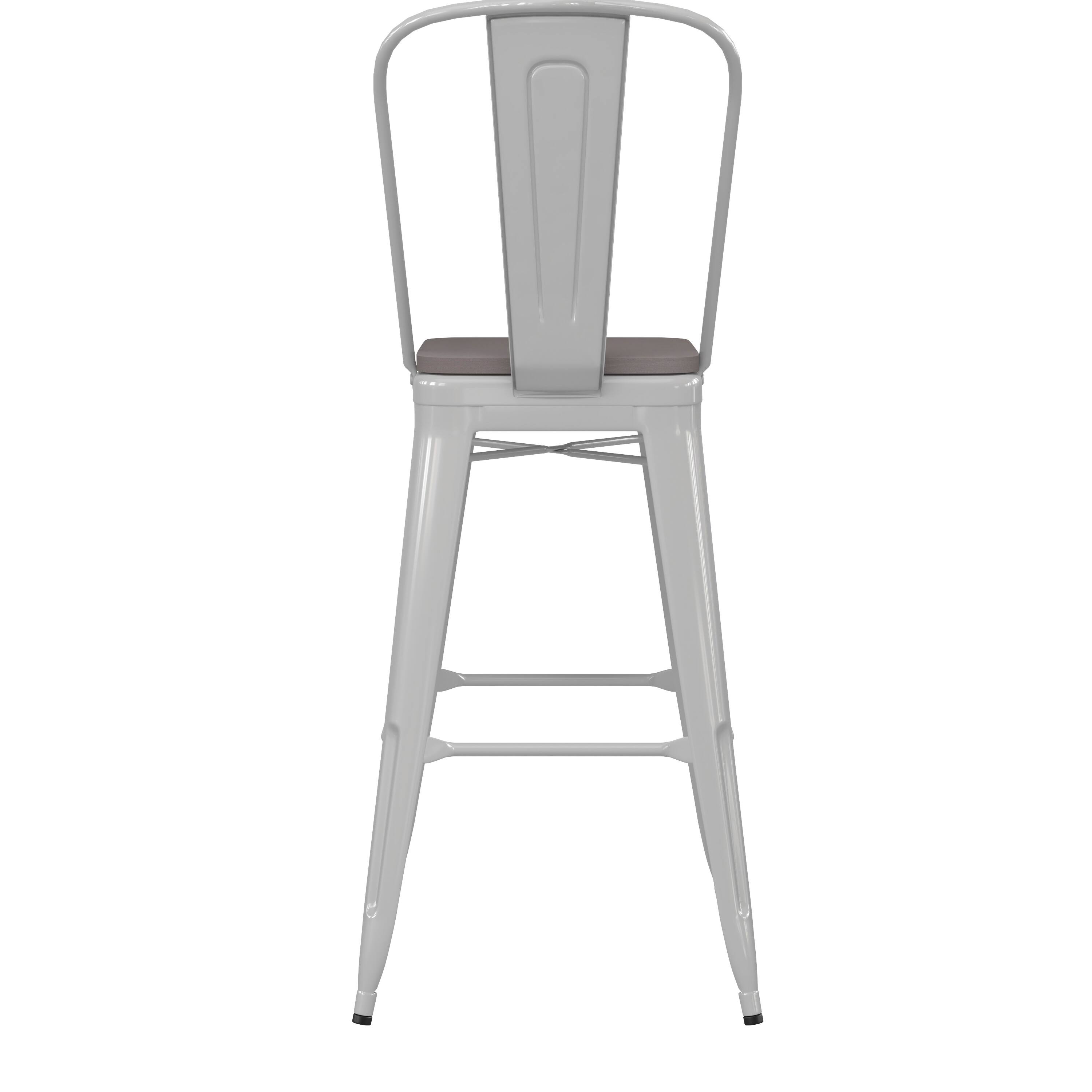 Alt View 8. Emma + Oliver - Kam Metal Indoor-Outdoor Stool with Removable Back and All-Weather Polystyrene Seat - Gray Seat/White Frame.