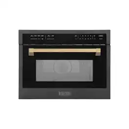 ZLINE - Autograph 24" 1.6 cu ft. Built-in Convection Microwave Oven and Champagne Bronze Accents - Black Stainless Steel