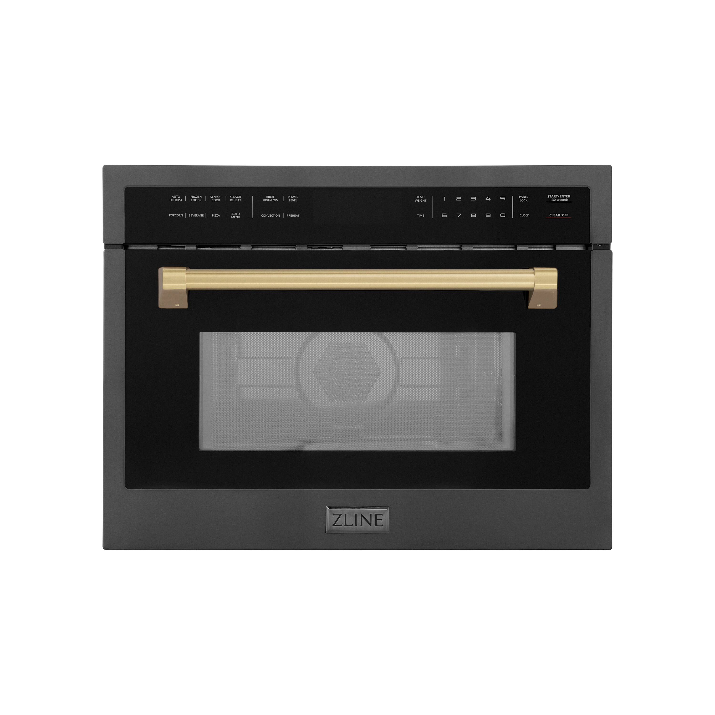 Front. ZLINE - Autograph 24" 1.6 cu ft. Built-in Convection Microwave Oven in Black Stainless Steel and Champagne Bronze Accents - Black Stainless Steel.