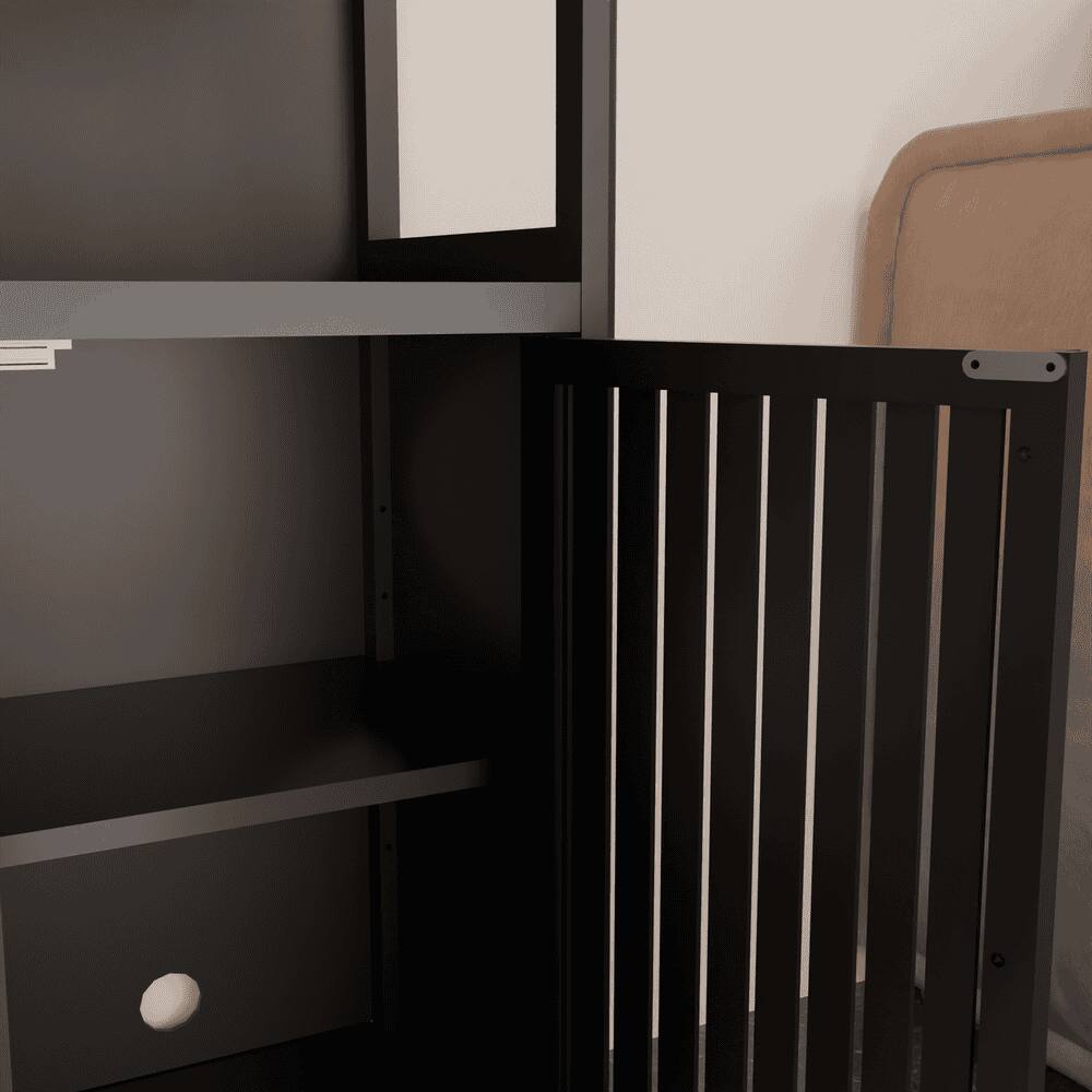 Back. Kadyn - A 52-foot-tall Black linen tower bamboo storage cabinet, Suitable for main living spaces - Black.