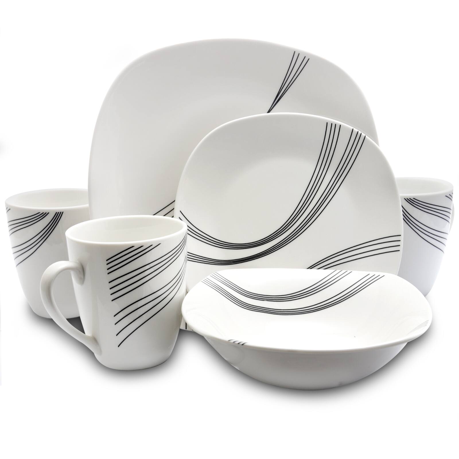 Front. Gibson - Gibson Curvation 16-Piece Soft Square Dinnerware Set in White - White.