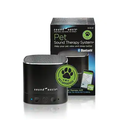 Fo.4d BST-80-20P sound oasis sleep better, feel better. live better? Pet STAPROVD Sound Therapy System Help your pet relax and sleep better Bluetooth sis - m VET APPROVED Insurdes FREE sound oasis PET APP et Therapy APP NDS TO YOUR PET'S IDEAL LO AGOR MEL2 H USLRDA Vab