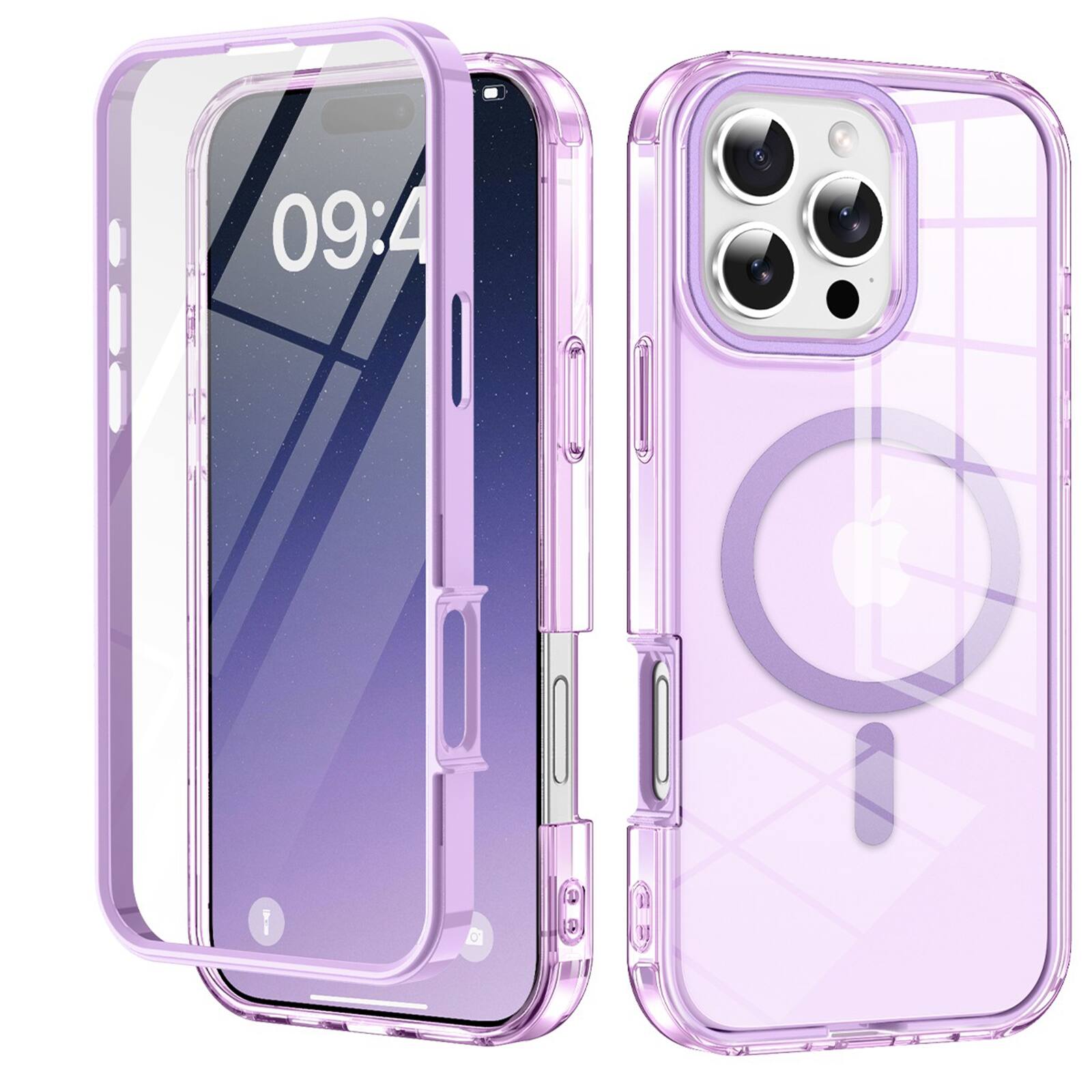 Front. UUCOVER - Magnetic Full Body Case for iPhone 16 Pro Max Shockproof TPU+PC Built-in Screen Protector Compatible with MagSafe Cover - Lightpurple.