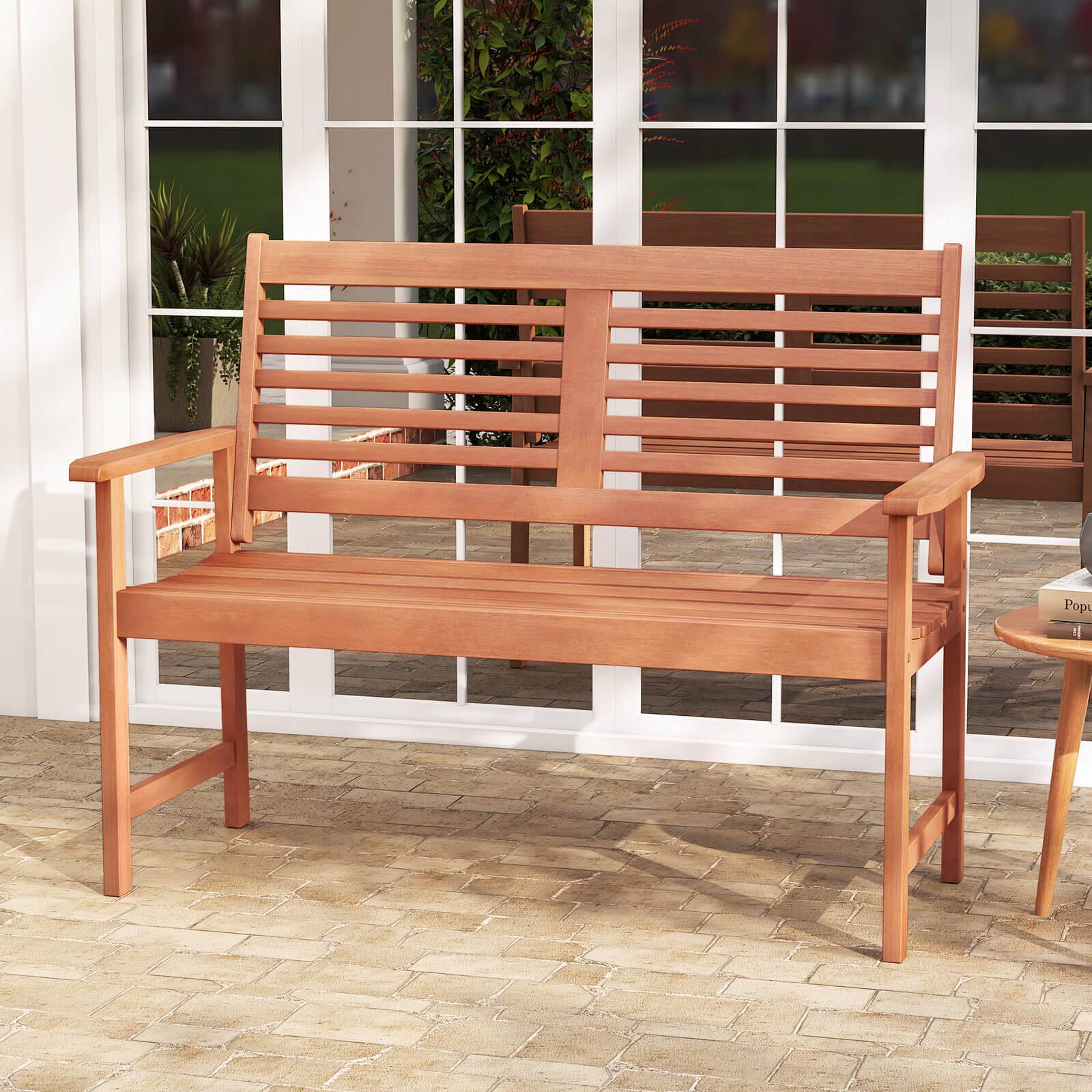 Alt View 1. Costway - Costway Patio Solid Wood Loveseat with Inclined Backrest & Slatted Seat Teak Painting - Orange.