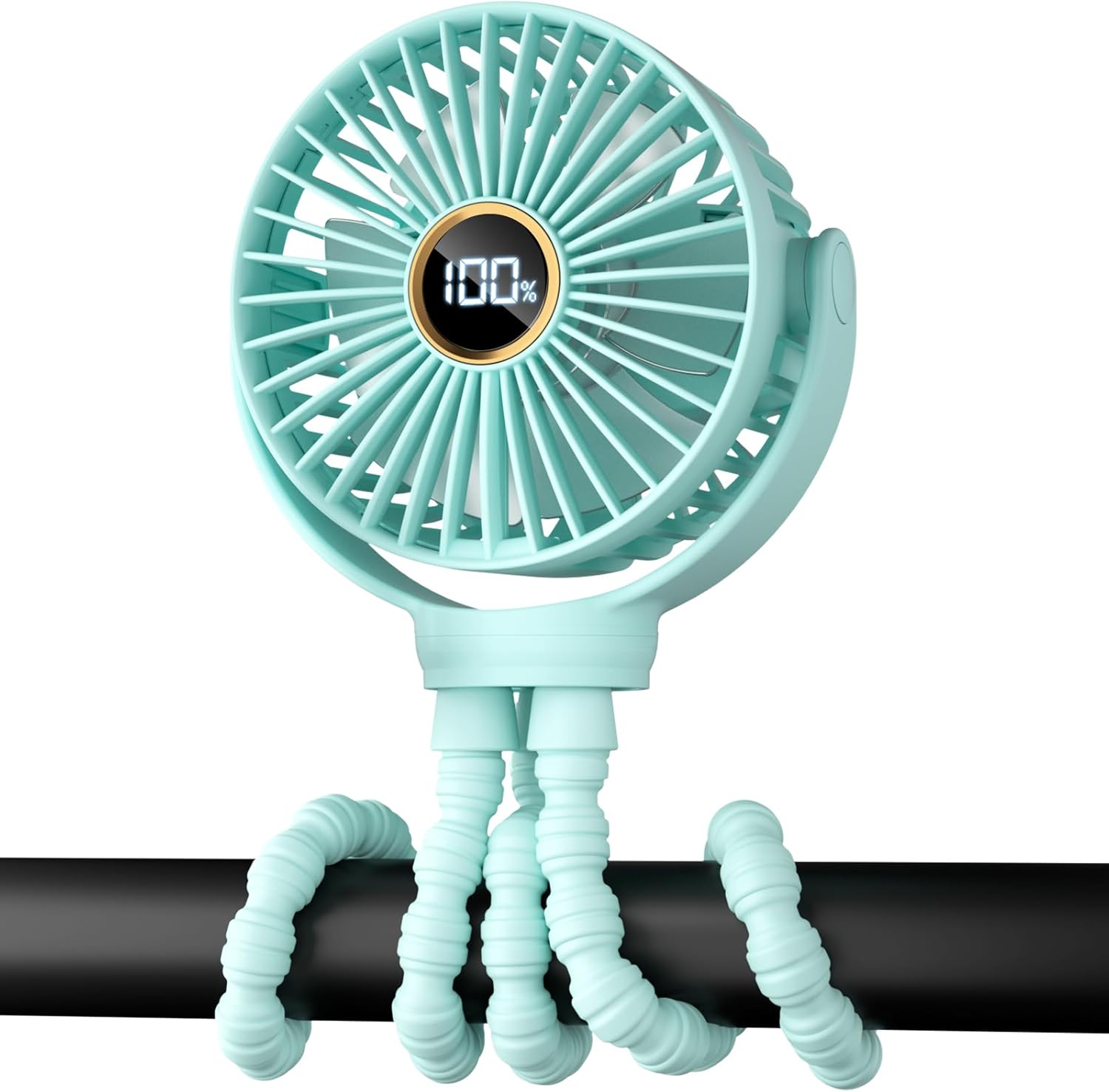 Alt View 5. PRIMEPLUS - Portable Stroller Fan – 3-Speed, 360° Rotating Head, 2000mAh, Flexible Tripod Clip for Bike Treadmill Car Seat Wagon - Aqua.
