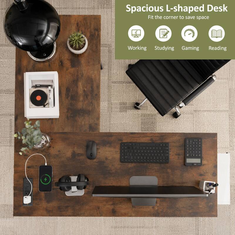 Spacious L-shaped Desk Fit the corner to save space Working Studying Gaming Reading