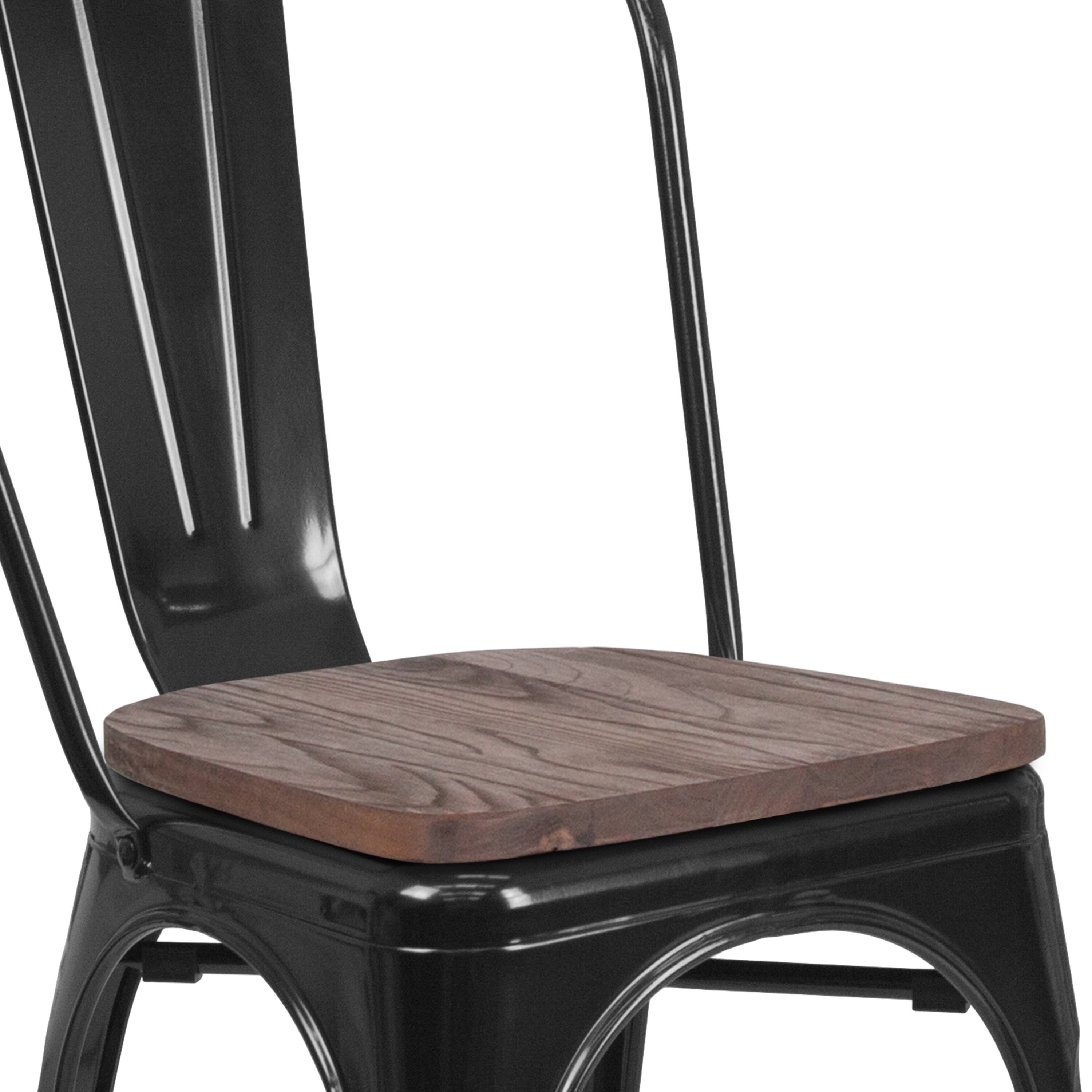 Alt View 8. Emma + Oliver - Colorful Metal Stackable Dining Chair with Wood Seat - Black.