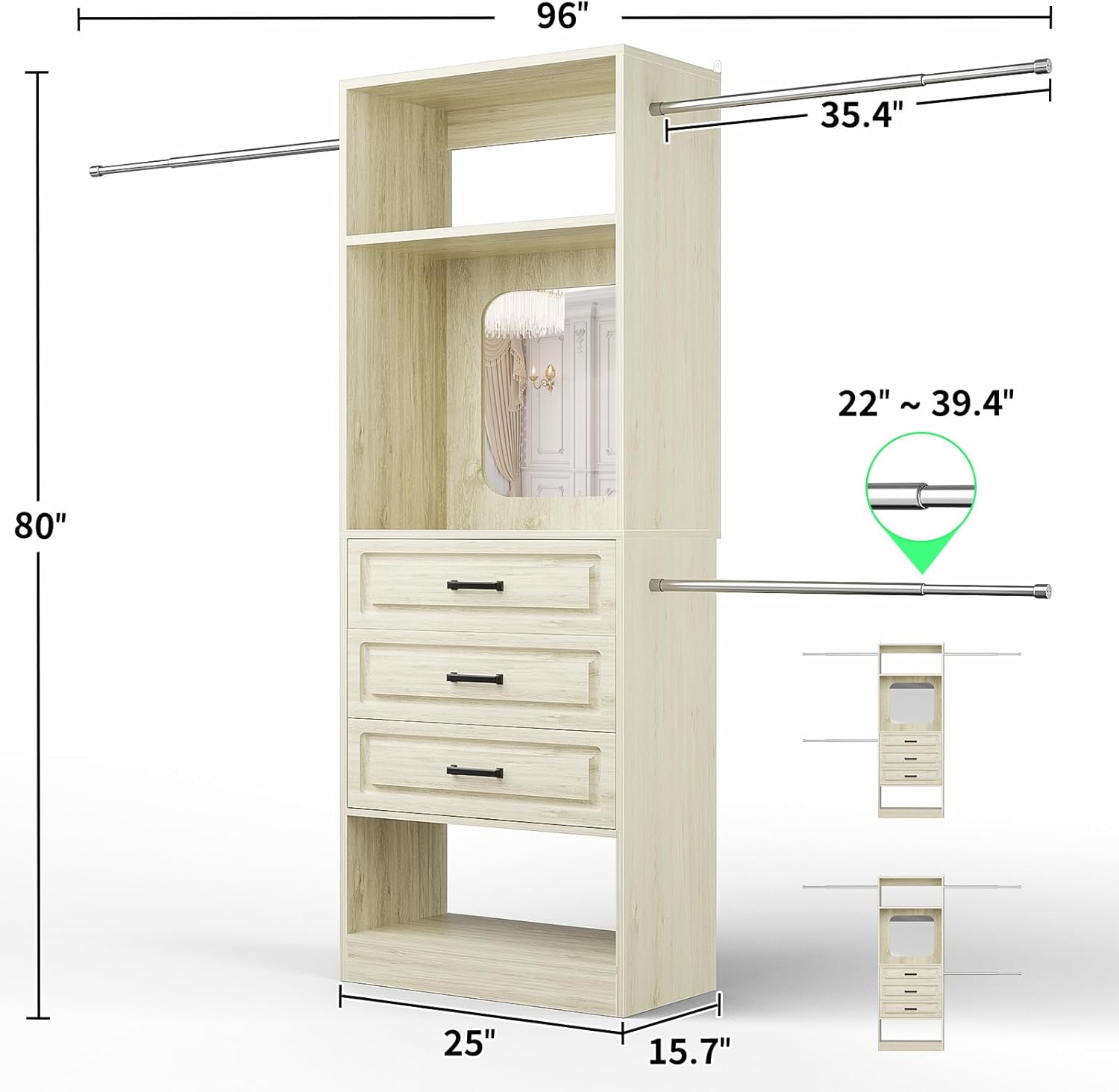 96" x 35.4" x 22" x 22" ~ 39.4" x 80" x 25" x 15.7"