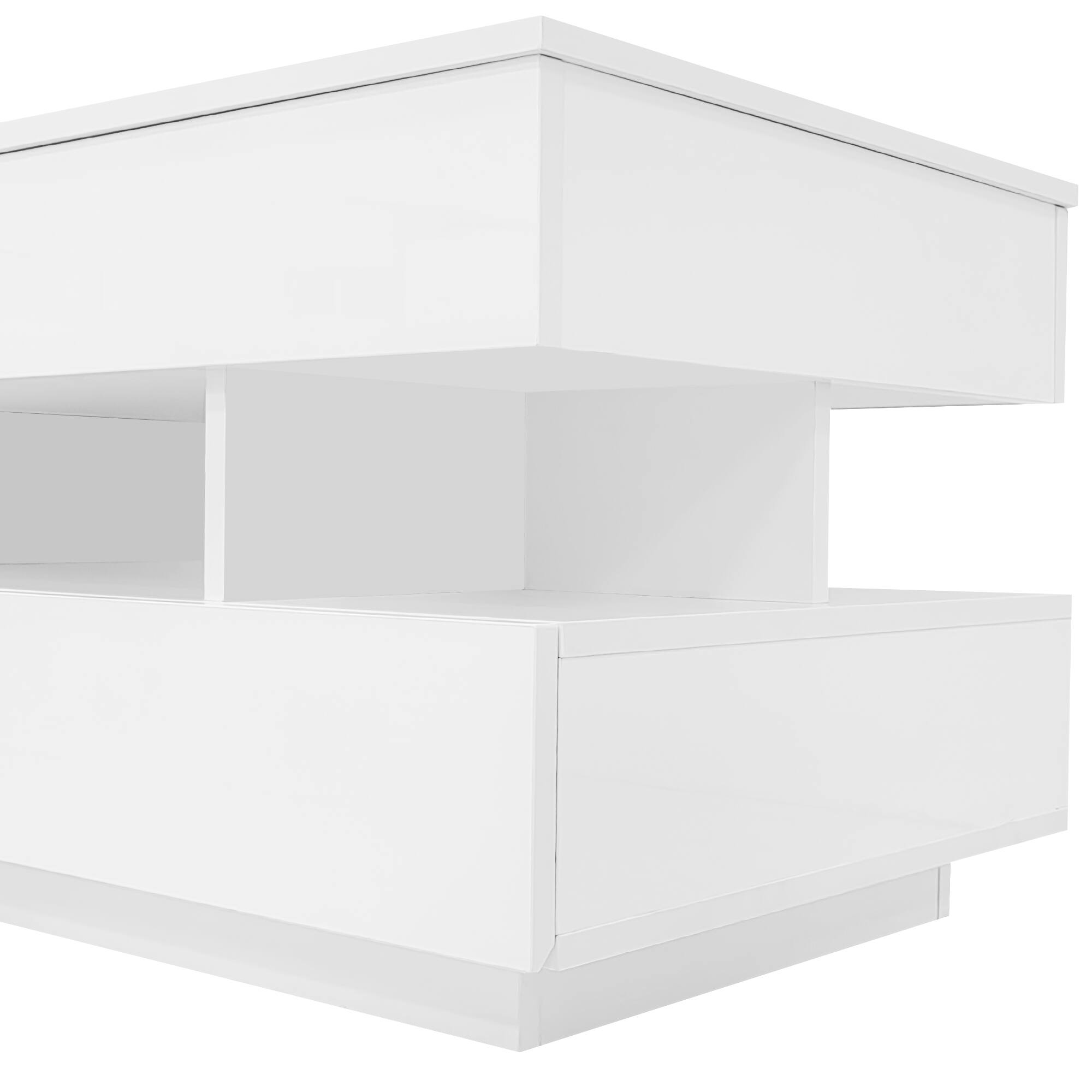 Alt View 1. Bestier - Lift Top Coffee Table with Storage, Modern LED Lighted Coffee Table with 2 Drawers and Open Shelf for Living Room - White.