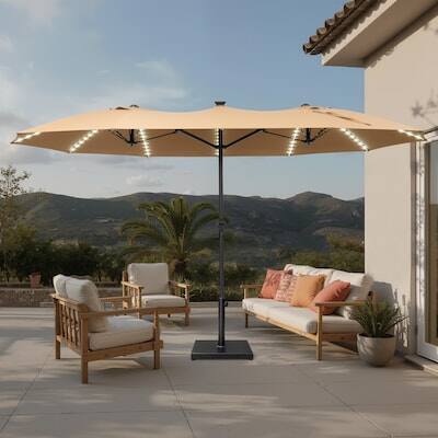 Alt View 6. Crestlive Products - Crestlive Products 15 x 10FT Solar Light Double-Sided Patio Outdoor Umbrella Tilting Waterproof Metal Pole Base Included - tan.