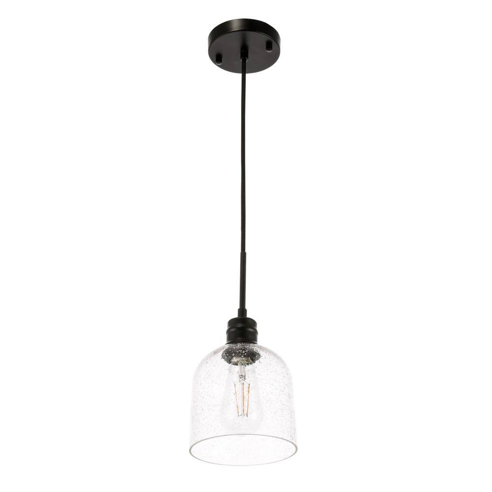 Left. Living District - Gabe 1 light Black and Clear seeded glass pendant - Black And Clear Seeded Glass.