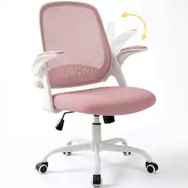 Celtoss - Ergonomic Office Chair, Mesh Back with Flip-Up Arms, Lumbar Support, Adjustable Height & Rolling Wheels - Steel Base-Pink