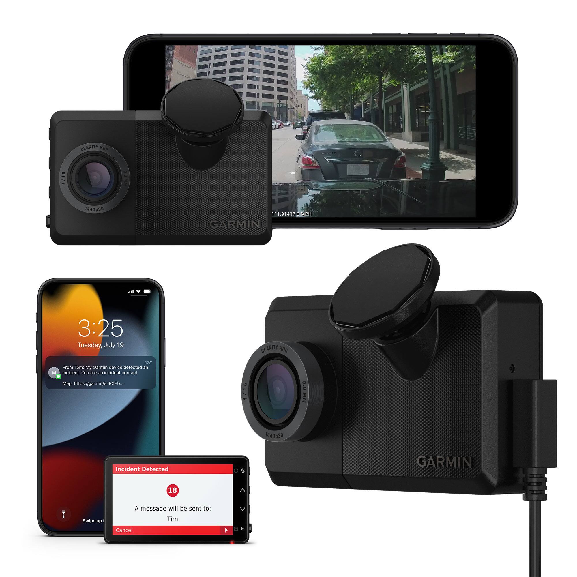 CLARITY 1/14 SOH 1440990 30391417 U GARMIN  
3:25 Tuesday, July 19  
CLARITY AGA  
From Tom. My Garmin device detected an incident. You are an incident contact. Map: https://garminrx36b...  
Incident Detected  
18  
A message will be sent to: Tim  
Swipe up  
Cancel