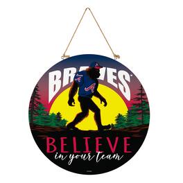 Evergreen Enterprises - Atlanta Braves 18" Bigfoot "Believe in Yourself" Team Logo Wood Round Door Sign - Multicolor