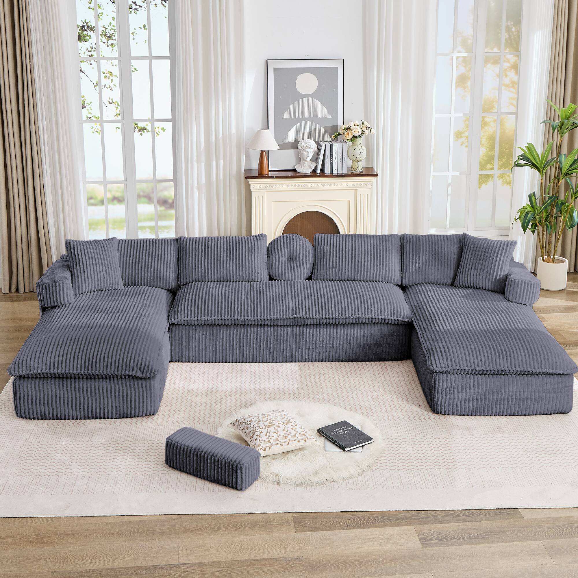 Angle. Anysun - 149" Oversized U-Shaped Sectional Sofa – Deep Seat, Side Pocket, Movable Armrests, Corduroy – No Assembly Required - Dark Gray.