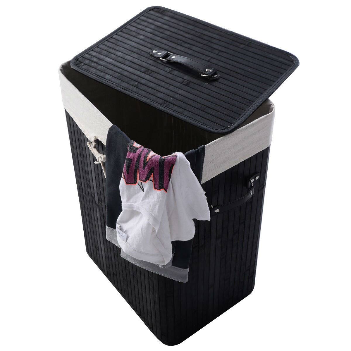 Angle. Hivvago - Black Bamboo Laundry Hamper with Removable Liner - Black.