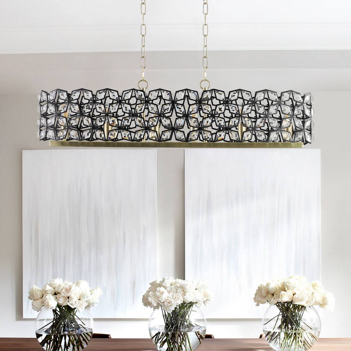 Loheer Crystal Pendant Chandelier, Black and Gold Geometric Modern ...