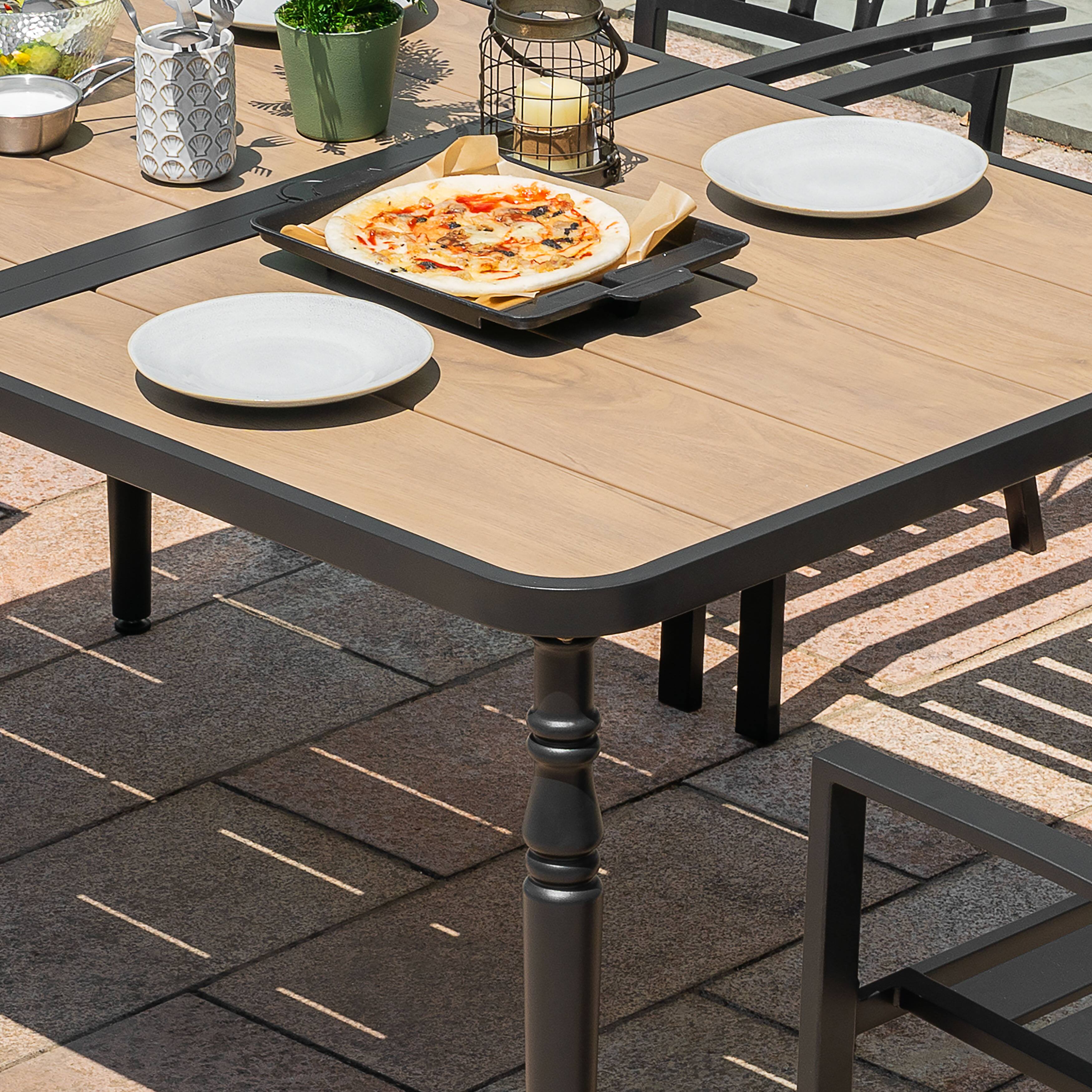 Alt View 9. Nuu Garden - Outdoor 37" Square Metal Dining Table with 1.6'' Umbrella Hole, Wood-Grain Tabletop - Black and wood-grain finish.
