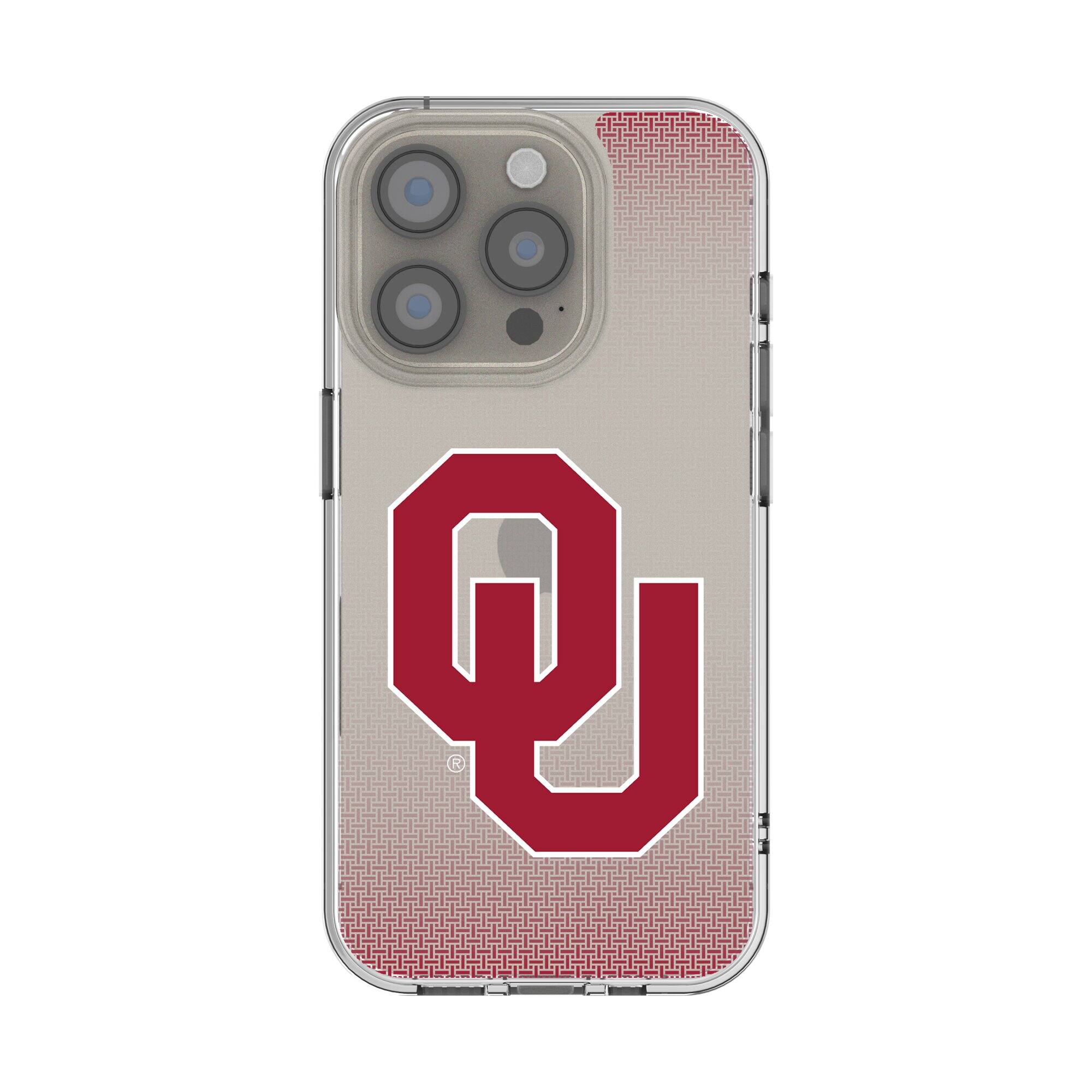 Front. Keyscaper - Oklahoma Sooners Linen Logo iPhone Clear Case - 14 Plus - Multicolor.