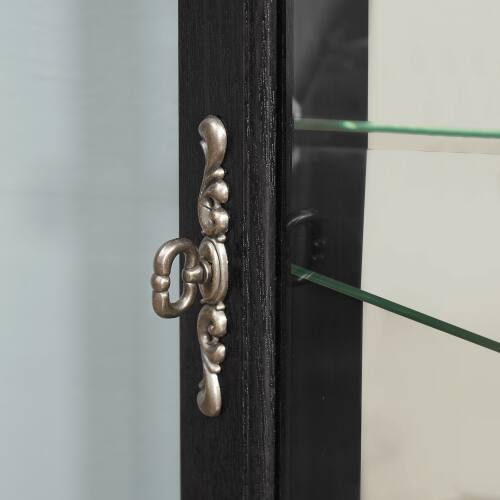 Left. LUCKY ONE - Freestanding Corner Curio Cabinet with Tempered Glass Shelves LED Light Display for Living Room Decor - Black.
