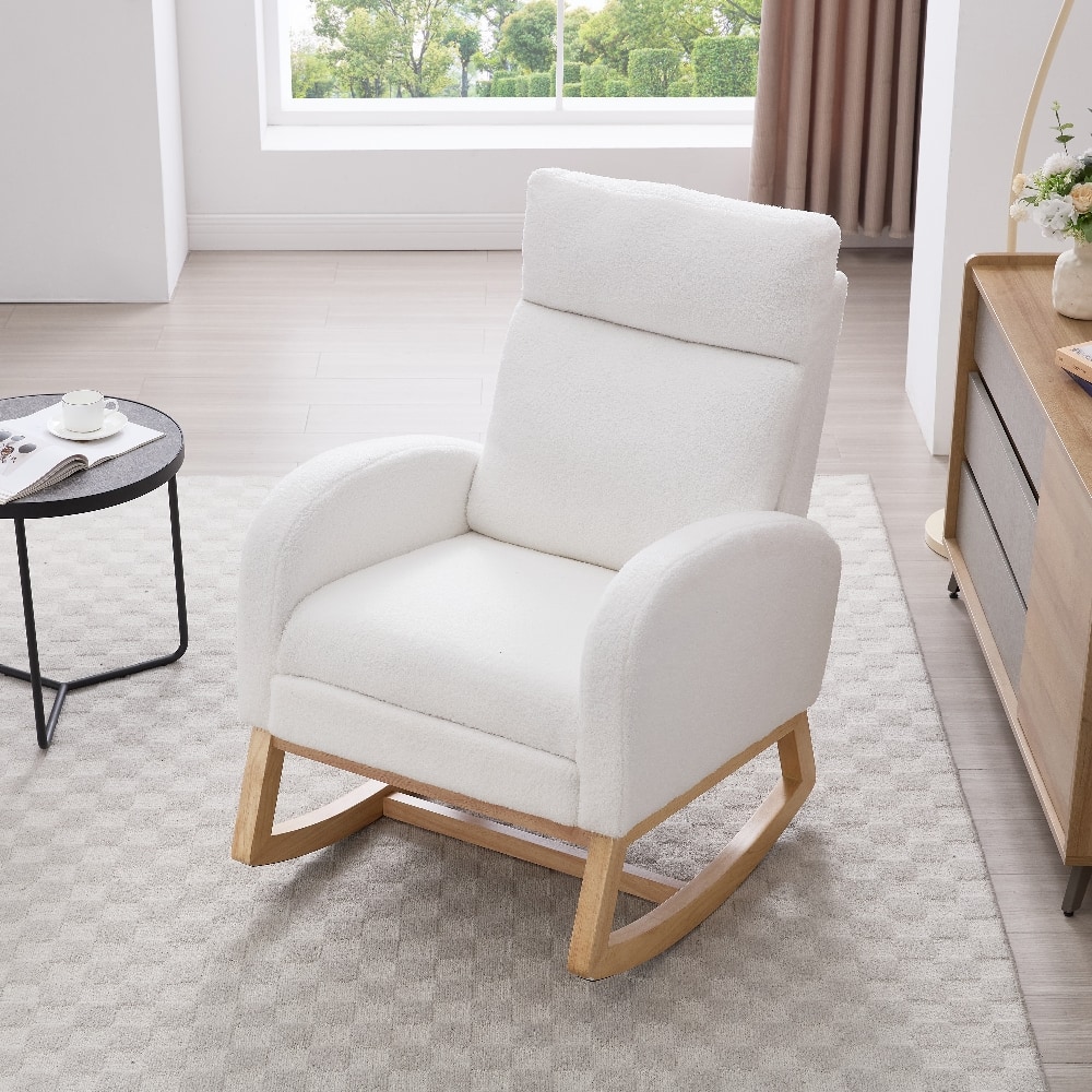 Loheer - Teddy Fabric Nursery Rocking Chair with Adjustable Footstool Leisure Rocker Solid Wood Base - White price history on PriceWatchPro