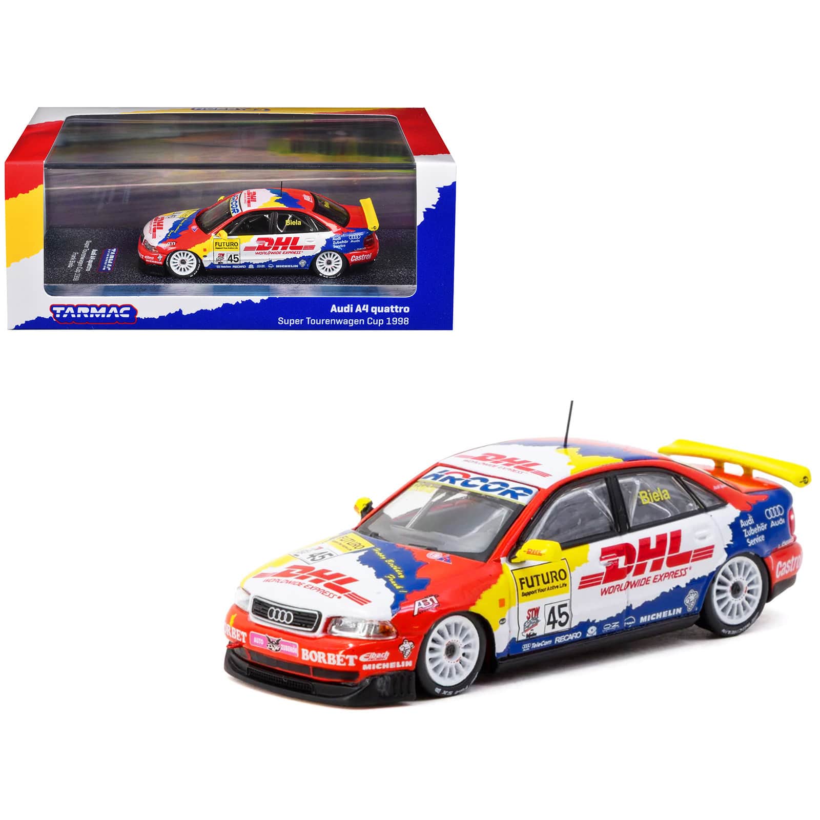 "Audi A4 Quattro #45 Frank Biela ""Super Tourenwagen Cup"" (1998) ""Hobby64"" Series 1/64 Diecast Model Car by Tarmac Works" price history on PriceWatchPro