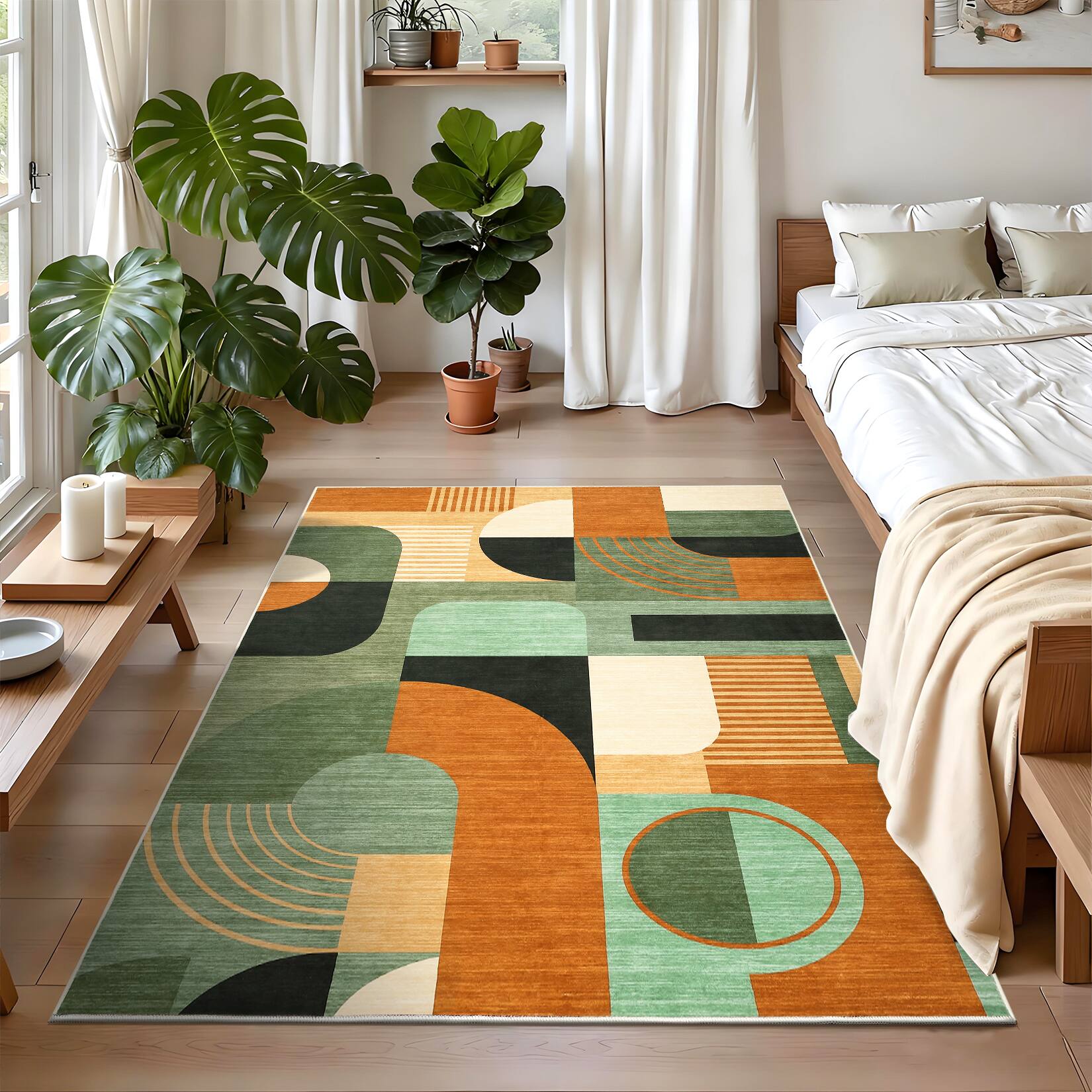 Alt View 6. Acekool - Modern Geometric Area Rug for Bedroom Non Slip Non Shedding Machine Washable Low Pile Carpet for Living Room Bathroon - Green.