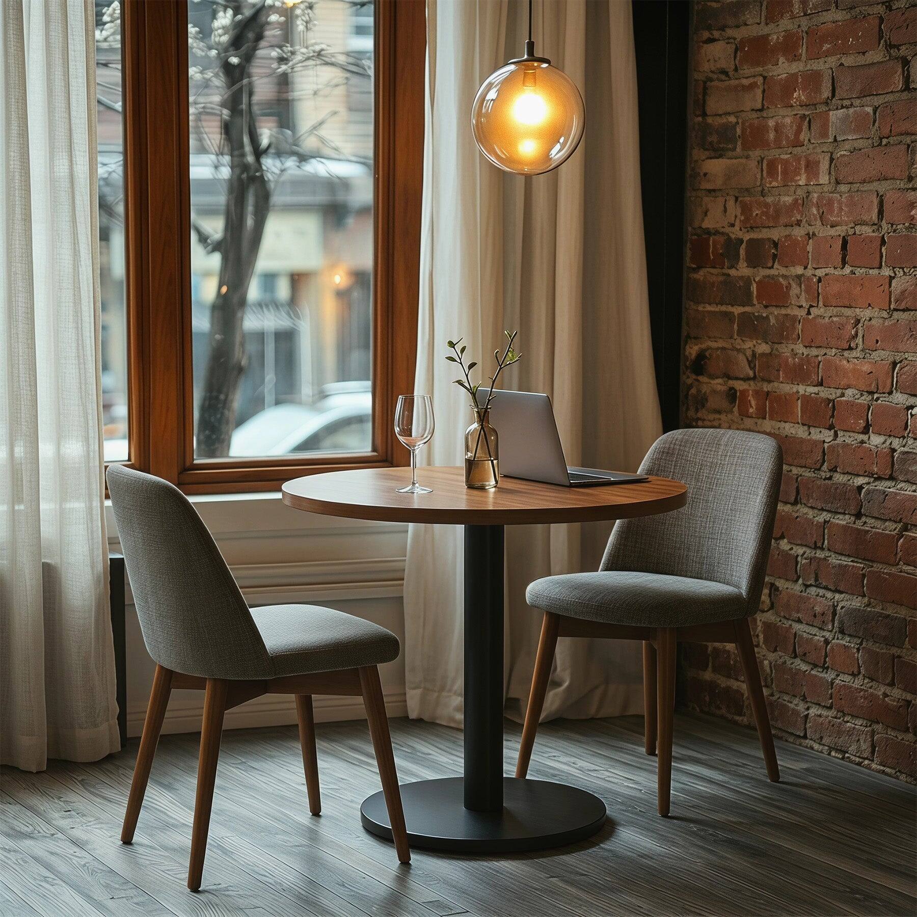 Back. Tribesigns - Solid Wood Dining Table with Metal Base and Space-Saving Design for Dining Room, Kitchen and Living Room - Brown.